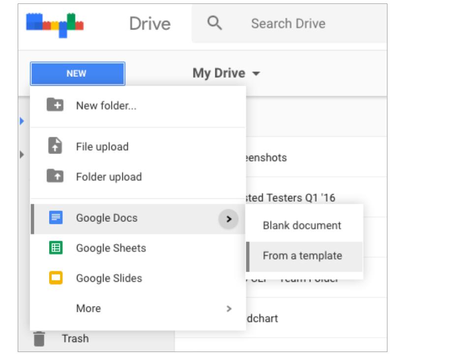 Google Drive Templates Submenu