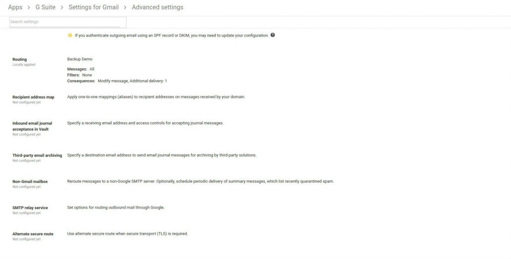 Setup Journaling , Backup, watchdog , routing in Gsuite